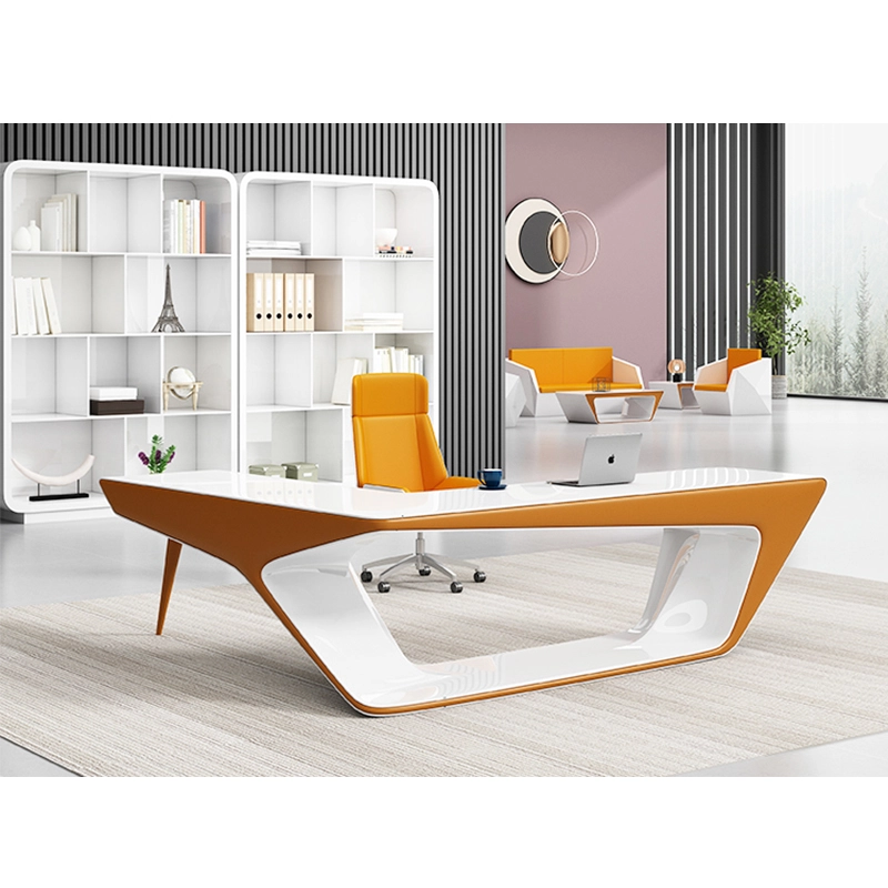 Popular New Design Desk l Shape with Drawer White Luxury Office Furniture Manager High Tech Modern Home Executive Office Desk - MEI YI