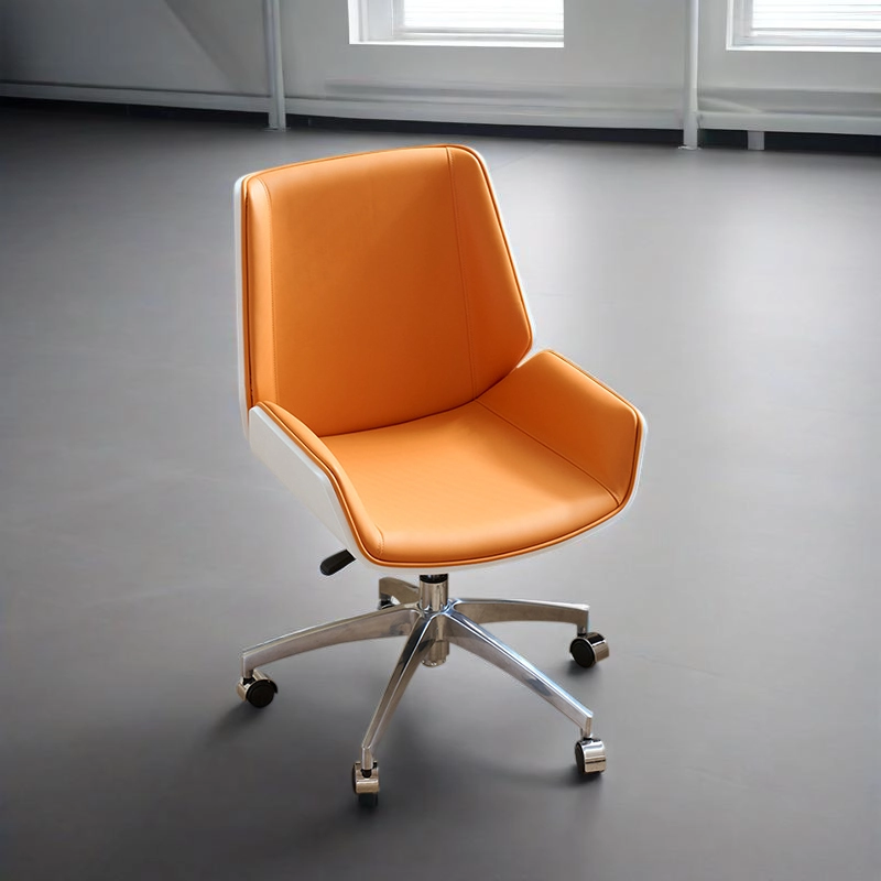 Orange Curved Leather Executive Chair with Aluminum Frame and Casters - MEI YI