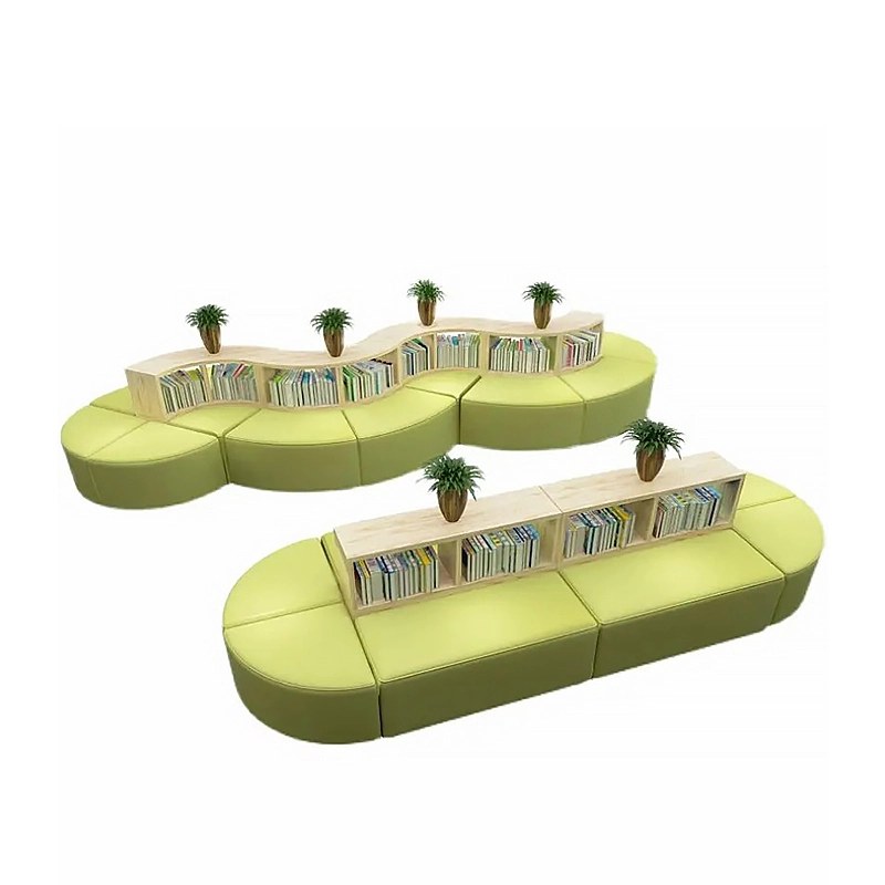 Bookshelf Furniture Wooden Study Table and Chair Sofa in Library Lounge Area Luxury Library Decorate Kindergarten Supplies - MEI YI