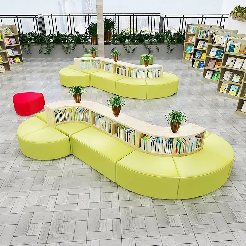 Bookshelf Furniture Wooden Study Table and Chair Sofa in Library Lounge Area Luxury Library Decorate Kindergarten Supplies - MEI YI
