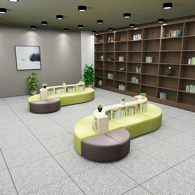 Bookshelf Furniture Wooden Study Table and Chair Sofa in Library Lounge Area Luxury Library Decorate Kindergarten Supplies - MEI YI