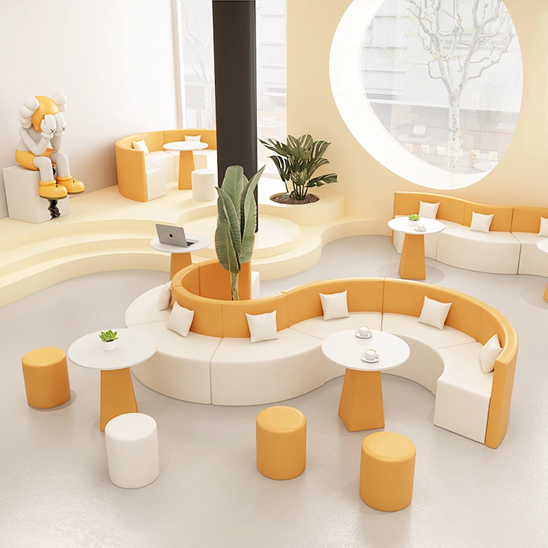 Office Creative Lounge Leisure Sofa Lobby Reception Special-shaped S-shaped Coffee Table Combination Simple Leather - MEI YI