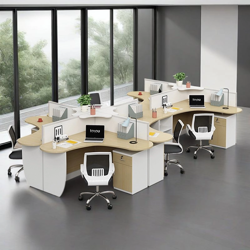 4-Person Modular L-Shaped Workstation with Partitions for Collaborative Offices - MEI YI