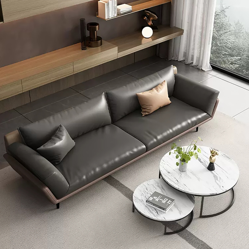 533 (7) Modern Leather Sofa Set with Accent Chairs & Coffee Table – Sleek Grey & Brown Living Room Furniture for Contemporary Spaces