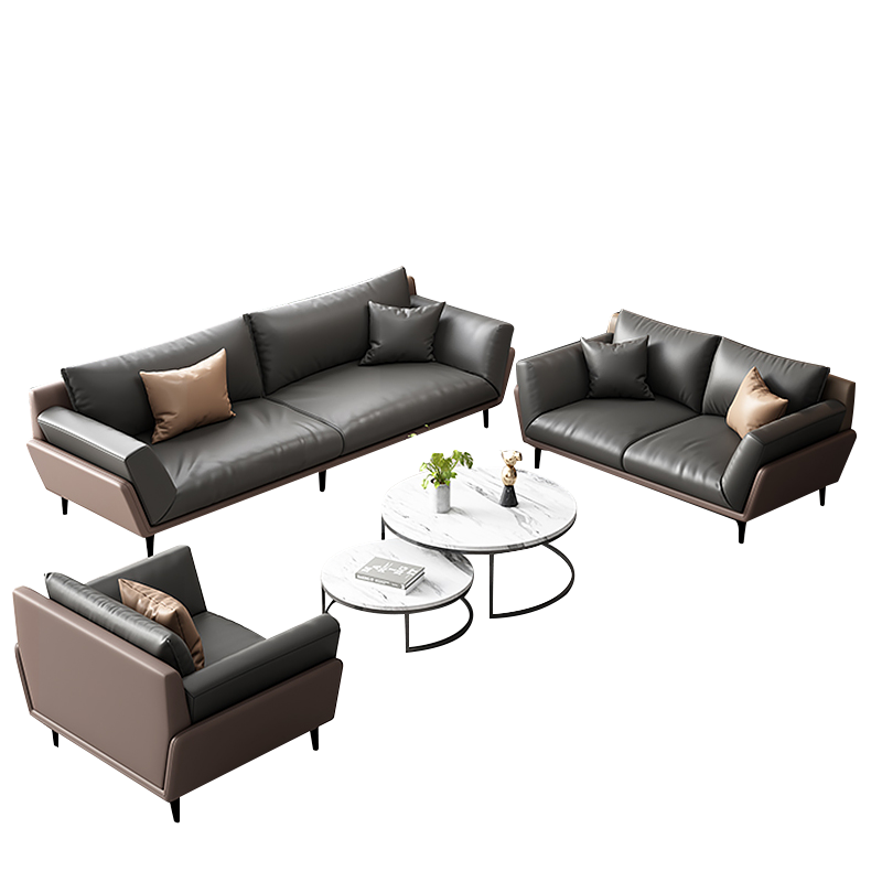 533 Modern Leather Sofa Set with Accent Chairs & Coffee Table – Sleek Grey & Brown Living Room Furniture for Contemporary Spaces