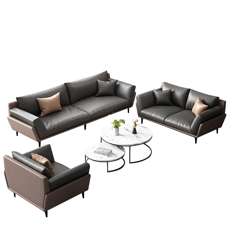 533 - MEI YI Modern Leather Sofa Set with Accent Chairs & Coffee Table – Sleek Grey & Brown Living Room Furniture for Contemporary Spaces - MEI YI