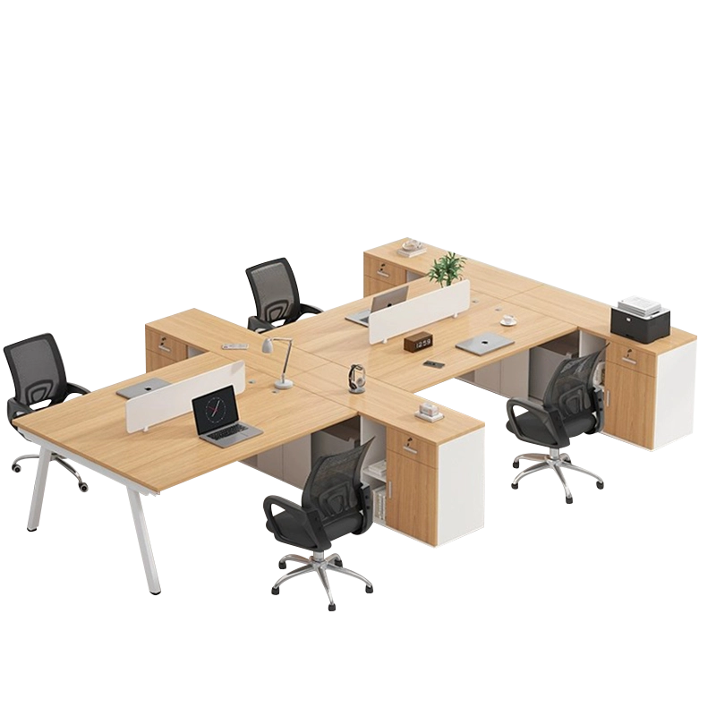 Space-Efficient Desk Manufacturer, 4-Person Cross-Shaped Workstation with Dividers and Side Storage, ODM Projects – MEI YI Furniture - MEI YI