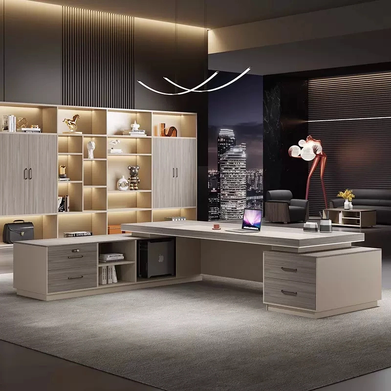 L Shaped MFC High End Executive Desk Luxury Texture for Corporate CEO Office OEM Manufacturer MEIYI - MEI YI