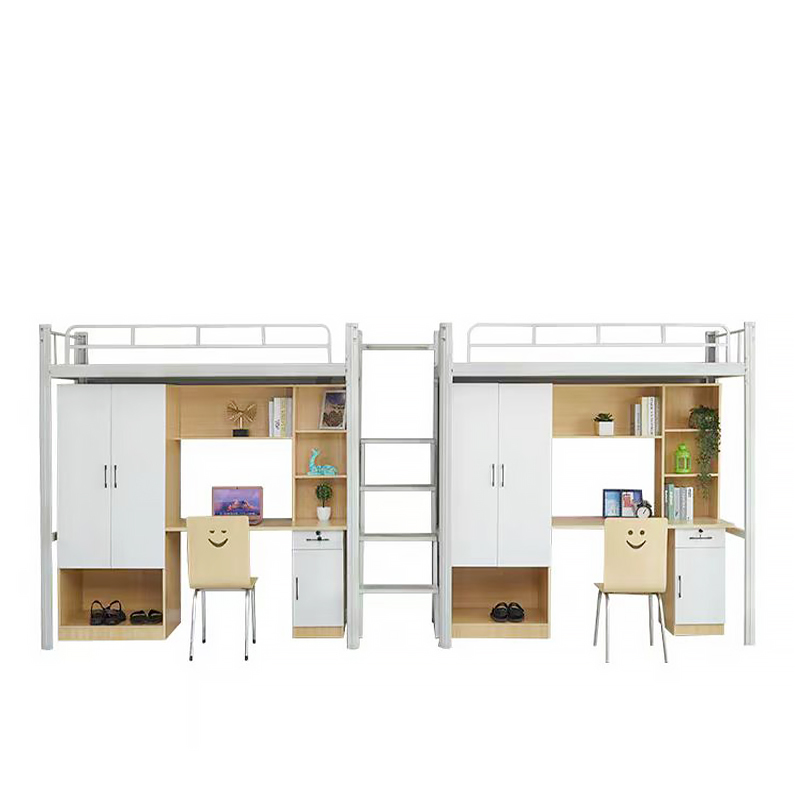 Wooden Dormitory Beds with Writing Tables Storage Cabinets Wardrobes for Bedroom Hotel School Tender Projects