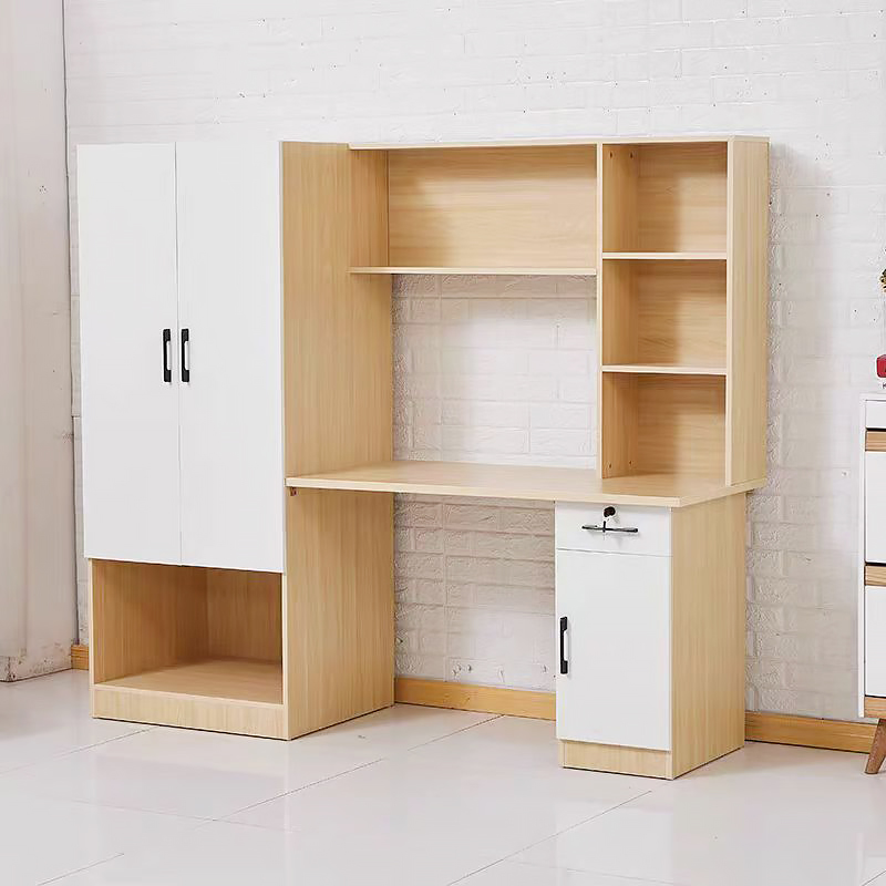 Wooden Dormitory Beds with Writing Tables Storage Cabinets Wardrobes for Bedroom Hotel School Tender Projects