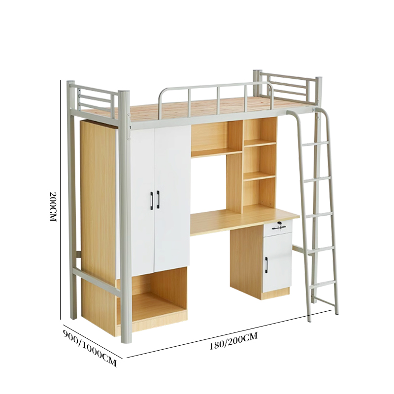 Wooden Dormitory Beds with Writing Tables Storage Cabinets Wardrobes for Bedroom Hotel School Tender Projects