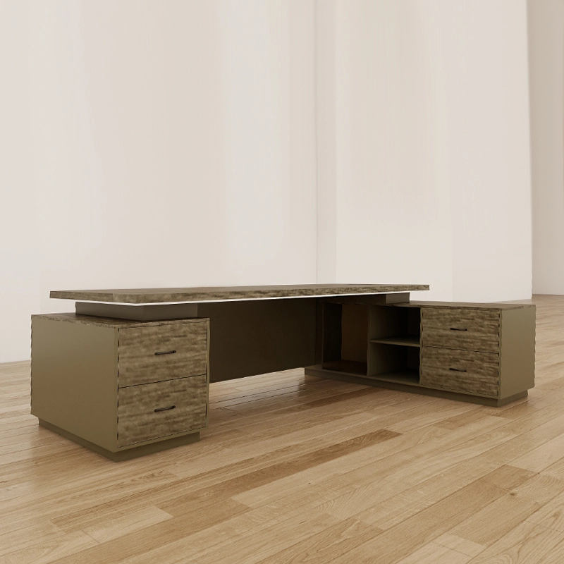 Dark Wood Grain Executive Office Desk with Extra-Thick 50mm Tabletop - MEI YI