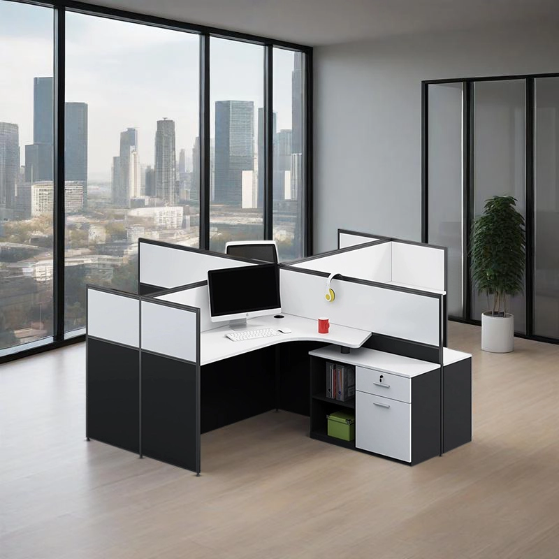 Poste de travail pour 4 employés avec cloisons de confidentialité et couleurs personnalisées - MEI YI
