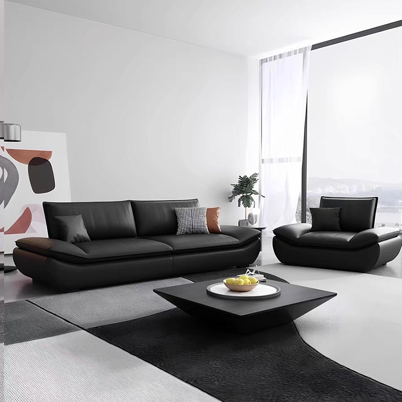 Modern Black Leather Sofa Set for Living Room and Office - MEI YI