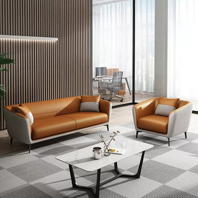 624 (11) Nordic Premium Customized Lounge Hotel Lobby Furniture Gray Synthetic Leather Single 4-Seater Reception Sofa