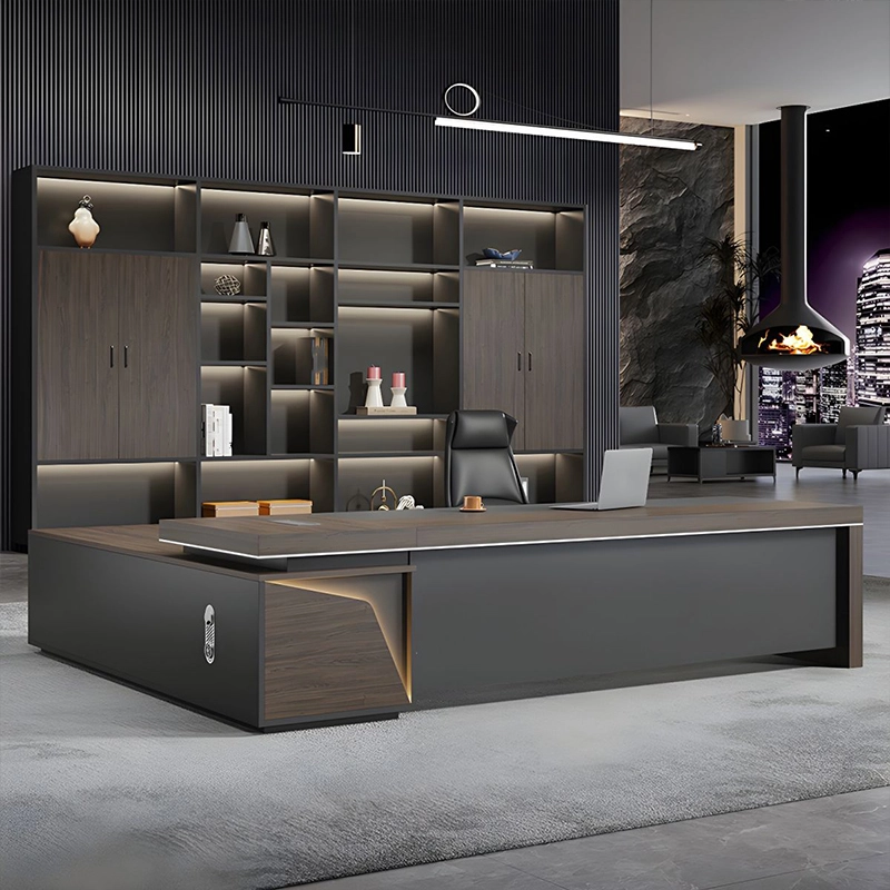 Premium Wooden Executive L Shape Desk With Bookcase For Professional Boss Office Project Contractor MEIYI - MEI YI