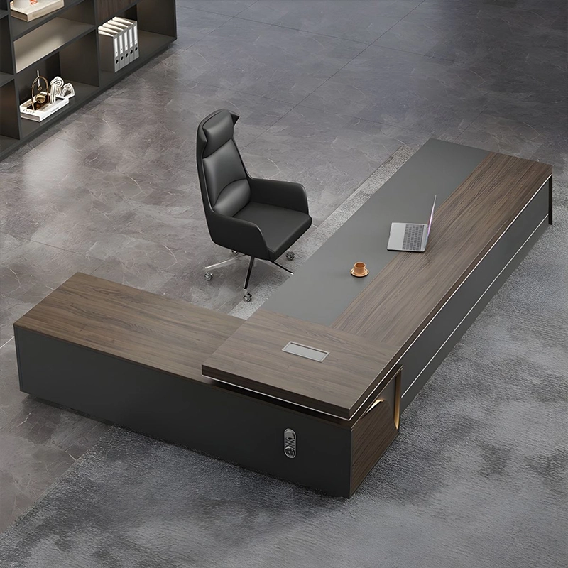 Luxury L Shaped Office Desk Wooden Structure With Bookcase For Management Office B2B Furniture Vendor MEIYI - MEI YI