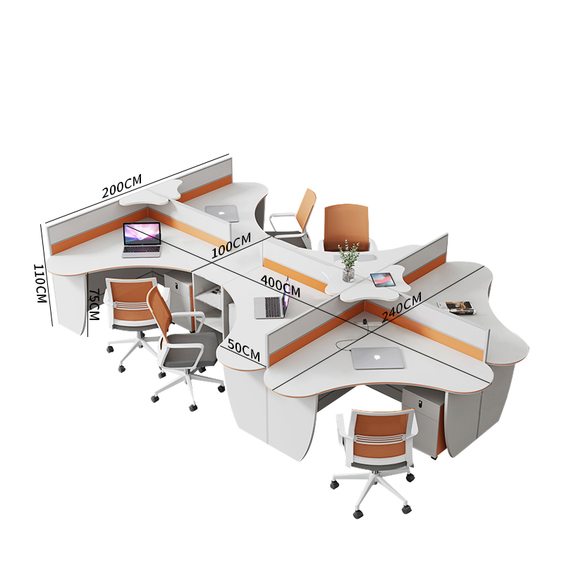 Modular L -Shaped 4 Person Office Workstation Desk Furniture Desk E1 MFC Computer Table Customized Size