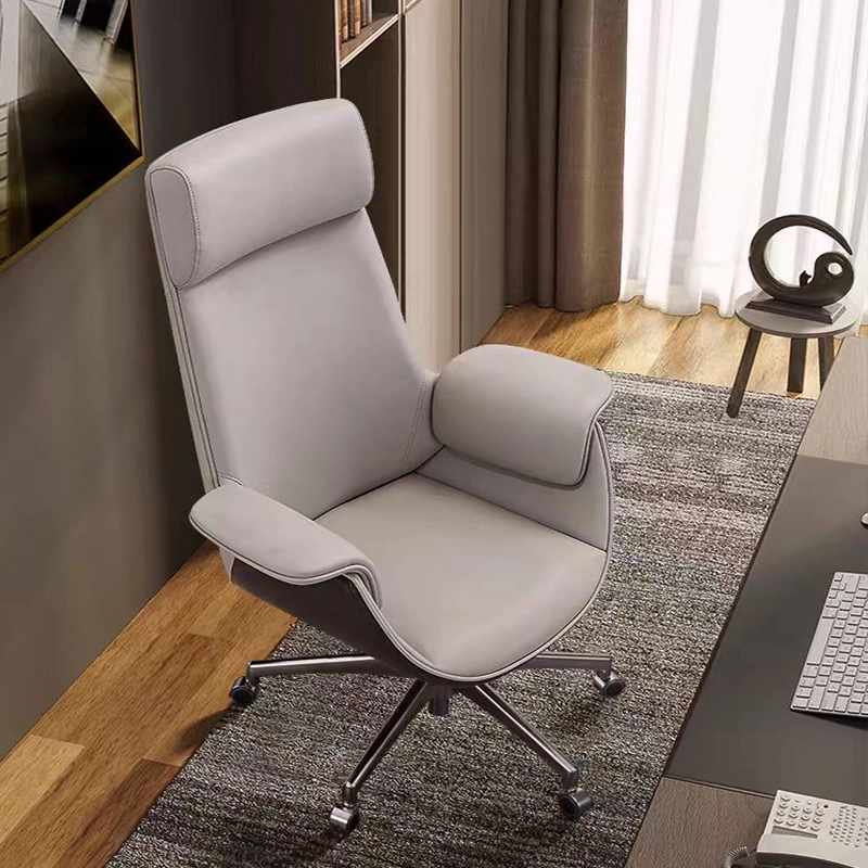 Modern Fully Reclining Adjustable Executive Office Chair Soft Dark Gray Top Grain Leather - MEI YI