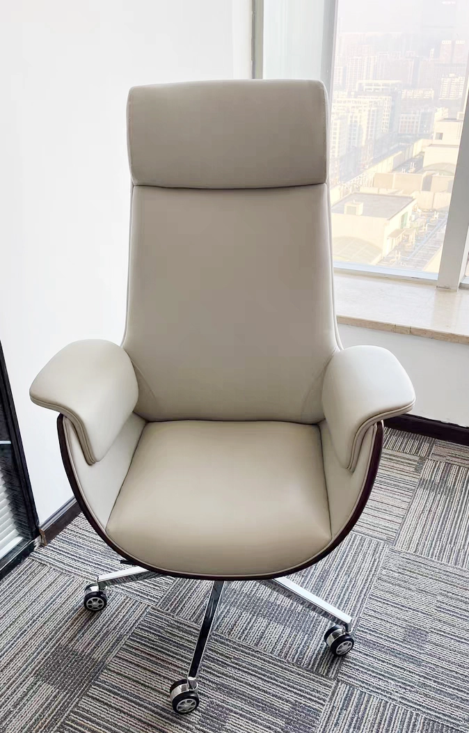 Modern Fully Reclining Adjustable Executive Office Chair Soft Dark Gray Top Grain Leather - MEI YI