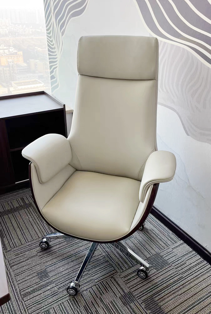 Modern Fully Reclining Adjustable Executive Office Chair Soft Dark Gray Top Grain Leather - MEI YI