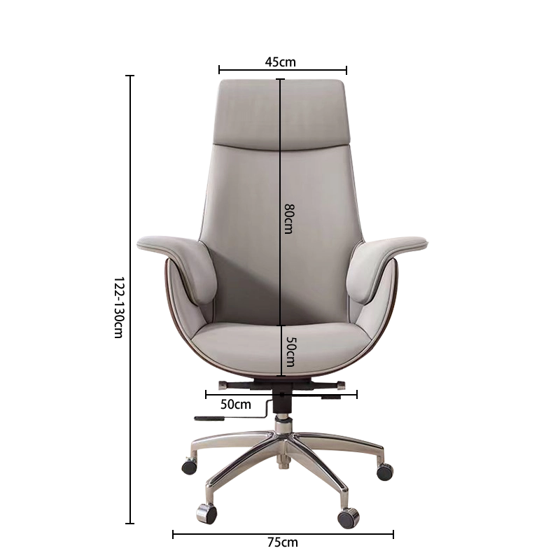 Modern Fully Reclining Adjustable Executive Office Chair Soft Dark Gray Top Grain Leather - MEI YI