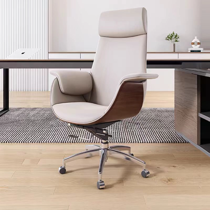 Modern Fully Reclining Adjustable Executive Office Chair Soft Dark Gray Top Grain Leather - MEI YI