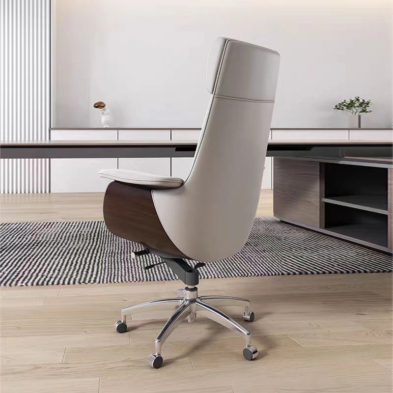 Modern Fully Reclining Adjustable Executive Office Chair Soft Dark Gray Top Grain Leather - MEI YI