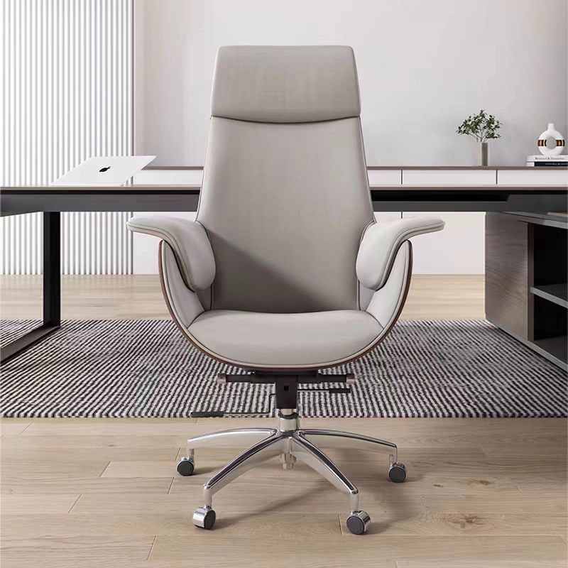 Modern Fully Reclining Adjustable Executive Office Chair Soft Dark Gray Top Grain Leather - MEI YI