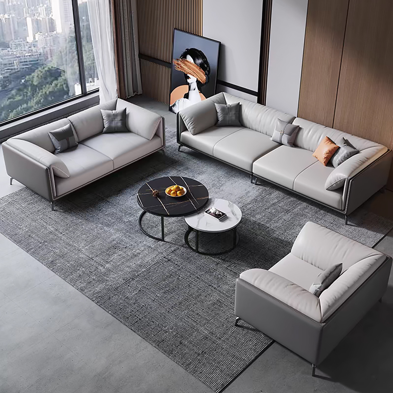 682 (14) Luxury Modern Leather Office Sofa Set – Commercial Furniture with Corner Sofa & Executive Office Seating