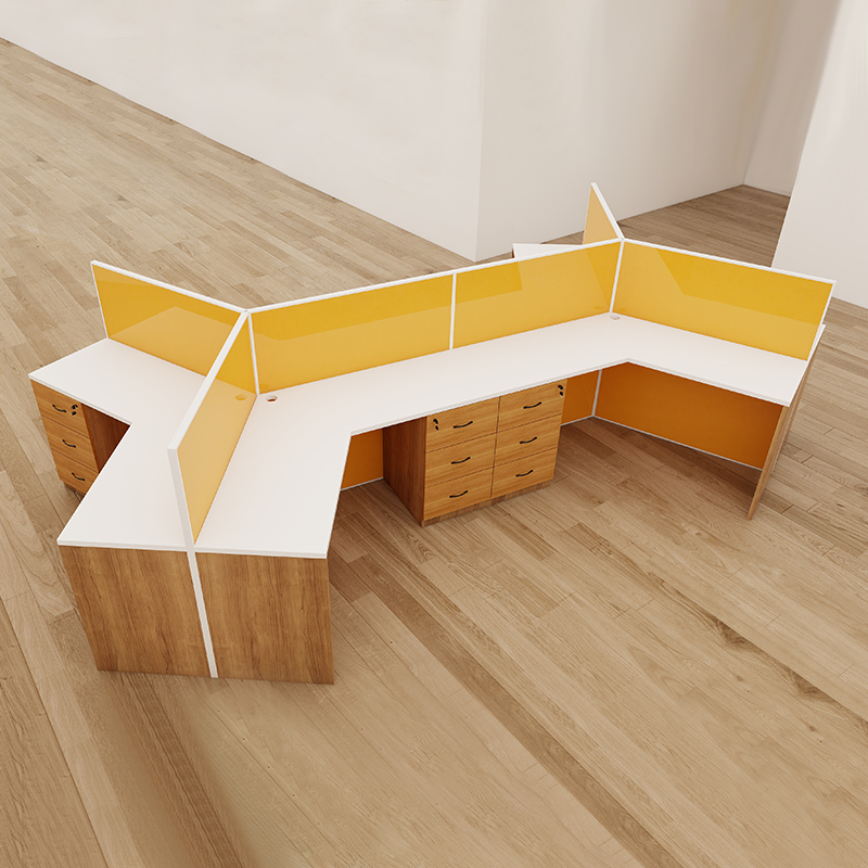 Modular Partition Desk System with Storage Shelves and Cable Management for Open Office Space
