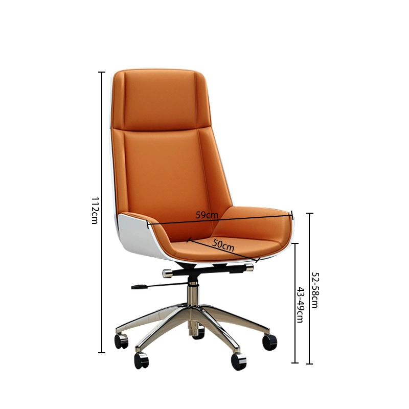 Fluorescent orange Curved Leather Executive Chair with Aluminum Frame - MEI YI