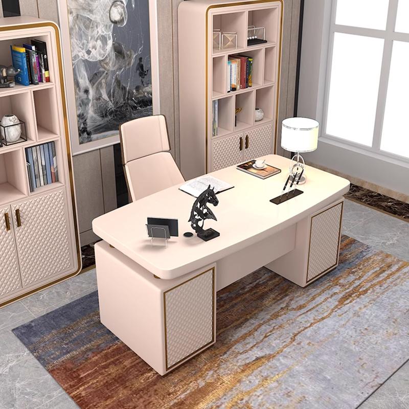Premium home office desk with ergonomic height & hidden cable management. Inspires big ideas with its refined grain and meticul