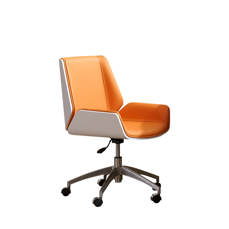 Orange Curved Leather Executive Chair with Aluminum Frame and Casters - MEI YI