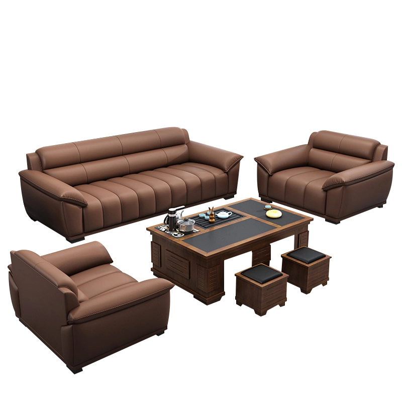 Conjunto de sofá de oficina de lujo de estilo italiano en piel marrón – Sofá de oficina ejecutivo con escritorio a juego - MEI YI
