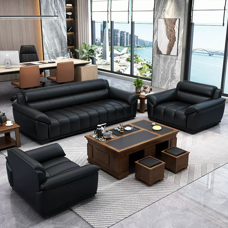 Italian-Style Luxury Brown Leather Office Sofa Set – Executive Office Sofa with Matching Office Desk Furniture