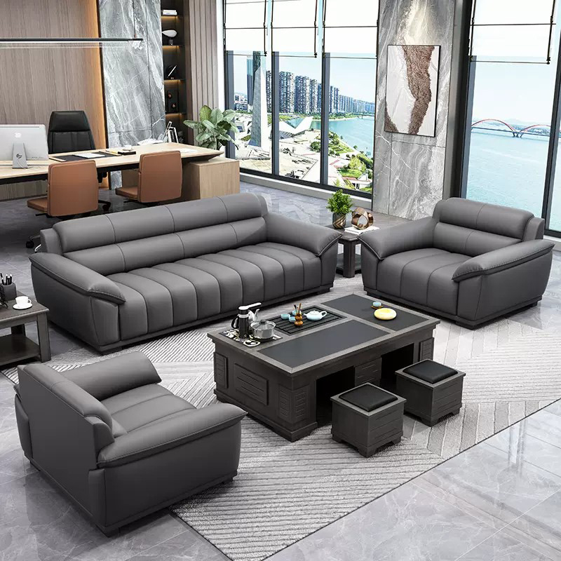 Italian-Style Luxury Brown Leather Office Sofa Set – Executive Office Sofa with Matching Office Desk Furniture