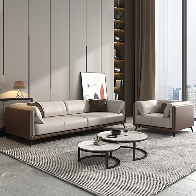 Nordic-Style 3-Seat Sofa & Coffee Table Combo – Leather Sofa Chair Set with Footstool for Living Room, Parlor & Office Negotiation Spaces