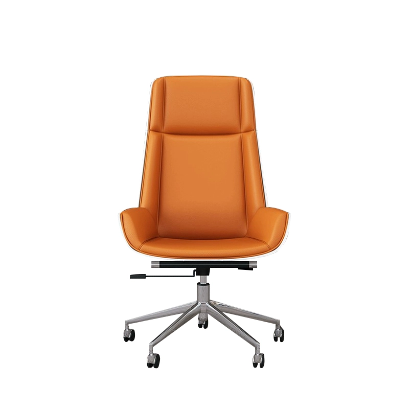 Fluorescent orange Curved Leather Executive Chair with Aluminum Frame - MEI YI