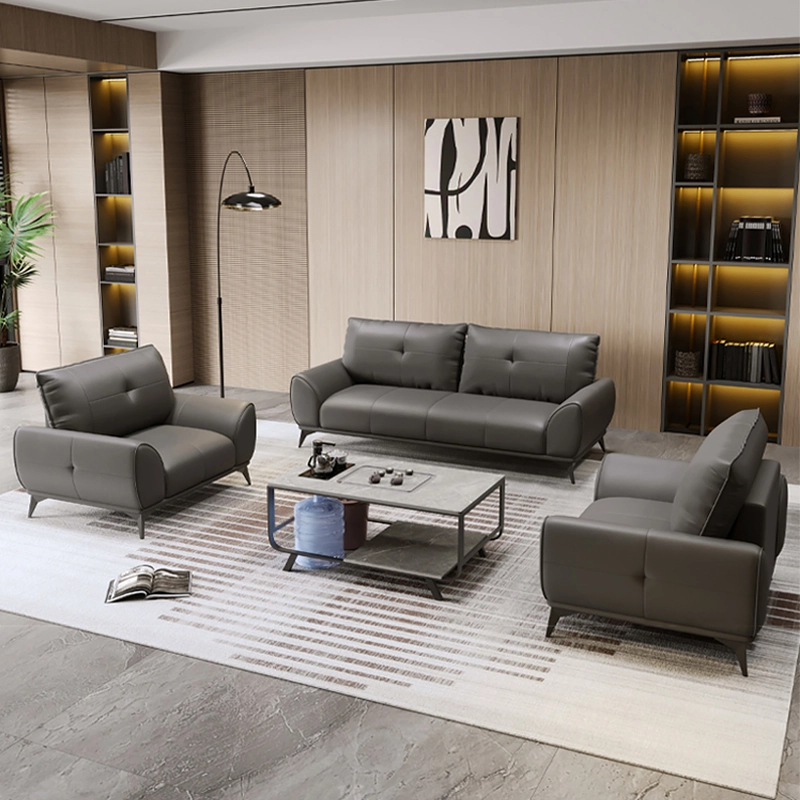 Office Leather Sofa Simple Business Reception Room Three People Coffee Table Set 3 + 2 + 1 Leisure - MEI YI