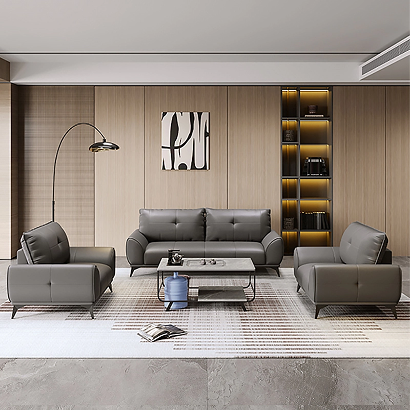Office Leather Sofa Simple Business Reception Room Three People Coffee Table Set 3 + 2 + 1 Leisure - MEI YI