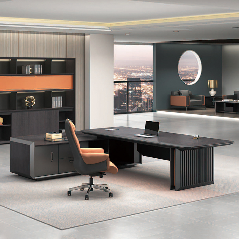Mobilier de bureau moderne avec gestion des câbles, table de direction noire de luxe, bureau de luxe pour PDG
