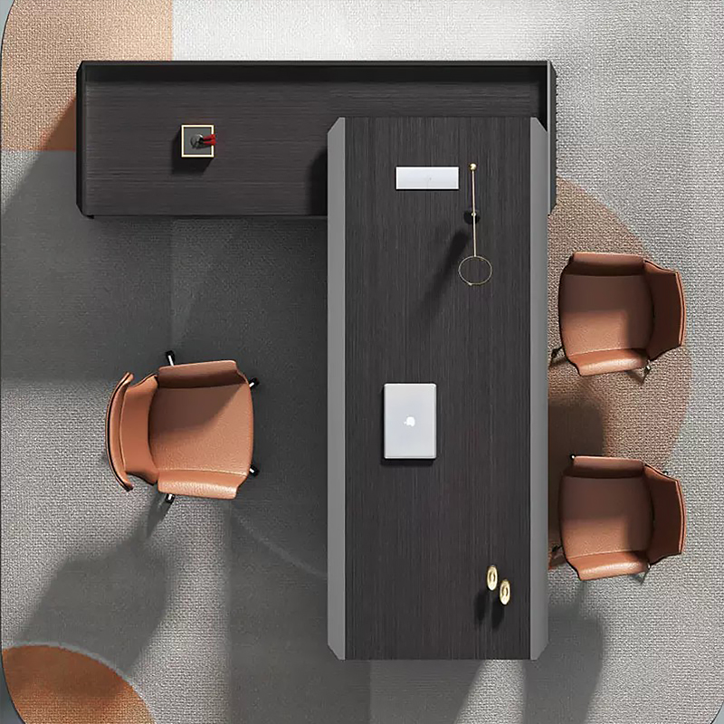 Mobilier de bureau moderne avec gestion des câbles, table de direction noire de luxe, bureau de luxe pour PDG