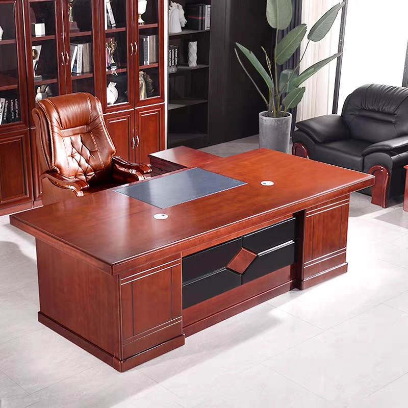 Luxury Custom L-Shaped Wooden Executive Desk with Decorative Grain Design - MEI YI