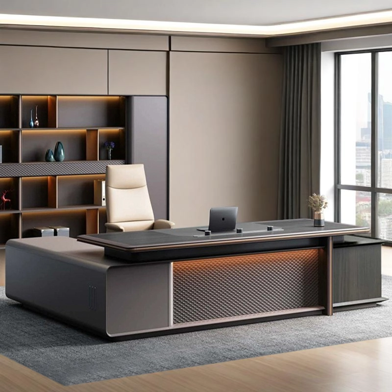 Modern Compact Standing Desk with Cable Management and USB Ports Metal Frame Executive Desk High-End Custom Ceo Office Desk - MEI YI