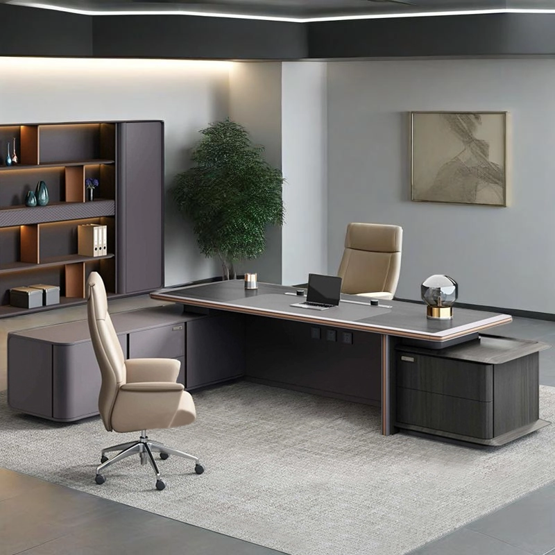 Modern Compact Standing Desk with Cable Management and USB Ports Metal Frame Executive Desk High-End Custom Ceo Office Desk - MEI YI