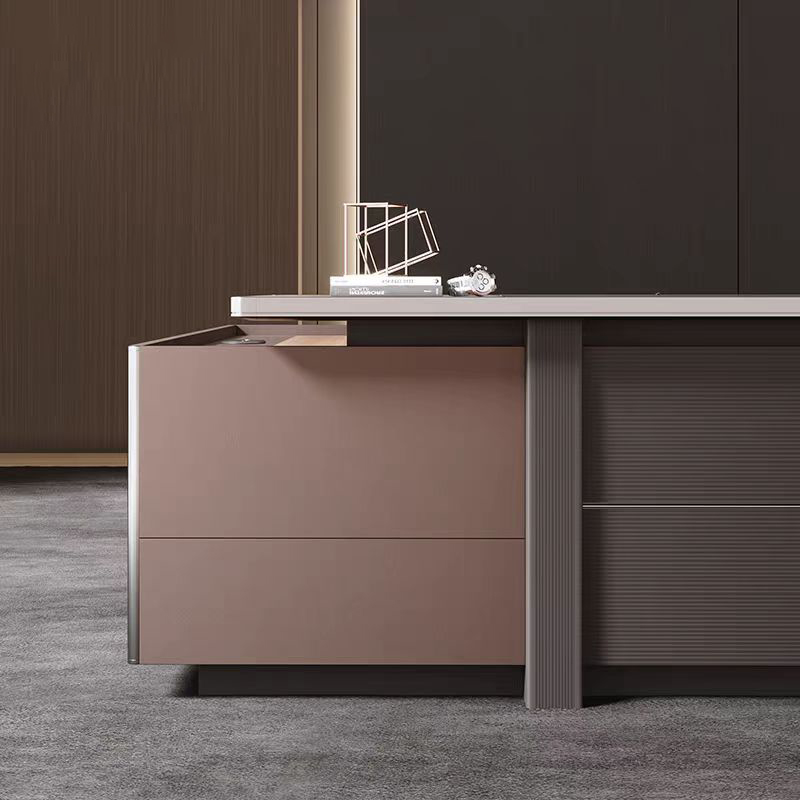 Office l Shaped Executive Luxury Manager Wooden Computer Work Desks Furniture Modern Table for Design and Chair Set