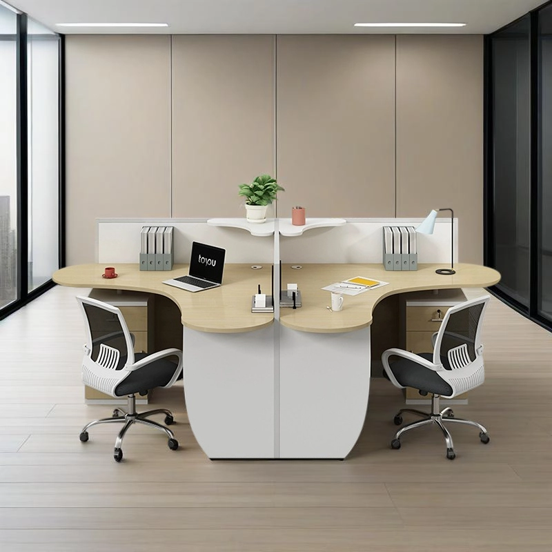 4-Person Modular L-Shaped Workstation with Partitions for Collaborative Offices - MEI YI