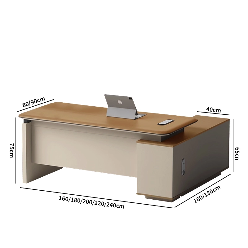 Modern Executive Office Desk with Side Cabinet and Drawers - MEI YI