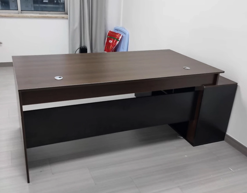 Office Desk Manufacturer, Deep Gray Executive Manager Desk with Coordinating File Cabinet and Understated Elegance, ODM Supplier – MEI YI Furniture - MEI YI